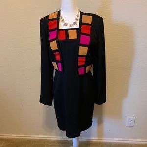 Multi color jacket with little black dress